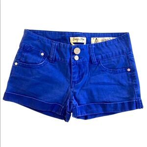 Size 0 XS Indigo Rein Forever Blue low Rise Cuffed Stretch Light Denim Shorts